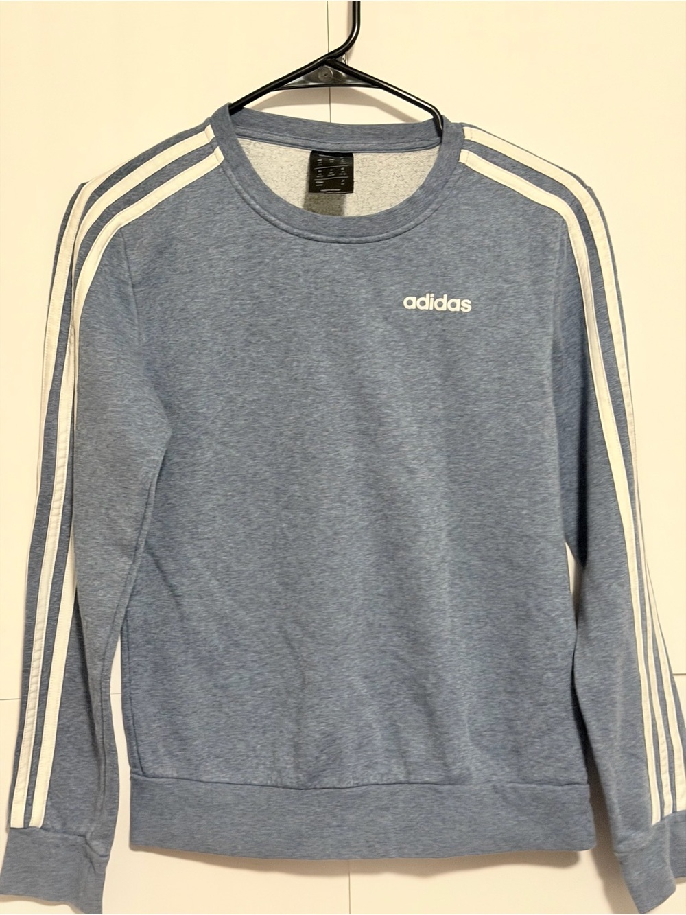 adidas Heather Blue Crewneck Sweatshirt with White Three-Stripes